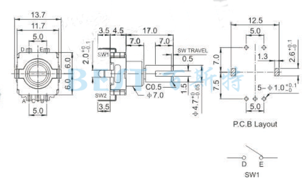 編碼器EC11A0參考圖紙 編碼器EC11A0參考圖紙